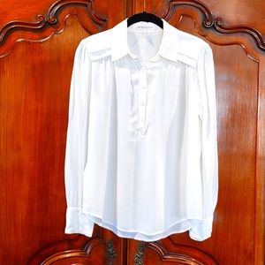 White BCBGeneration Blouse with Soft Epaulette-like Shoulder Pleats